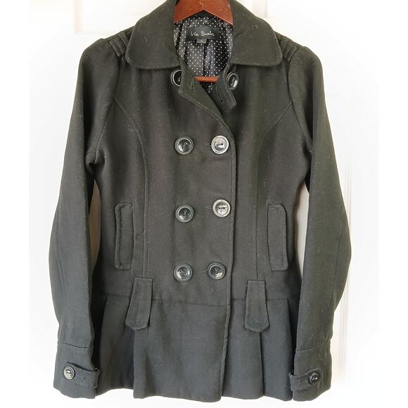 Iris Basic Black Double Breasted Peacoat Juniors M Repaired Vintage Y2K skirted - Picture 14 of 16